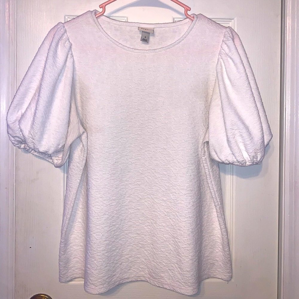 A new day- tops- white, puffy sleeve shirt